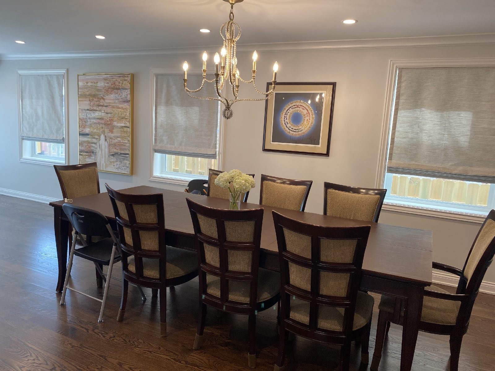 Linen Roman shade in small traditional window frame